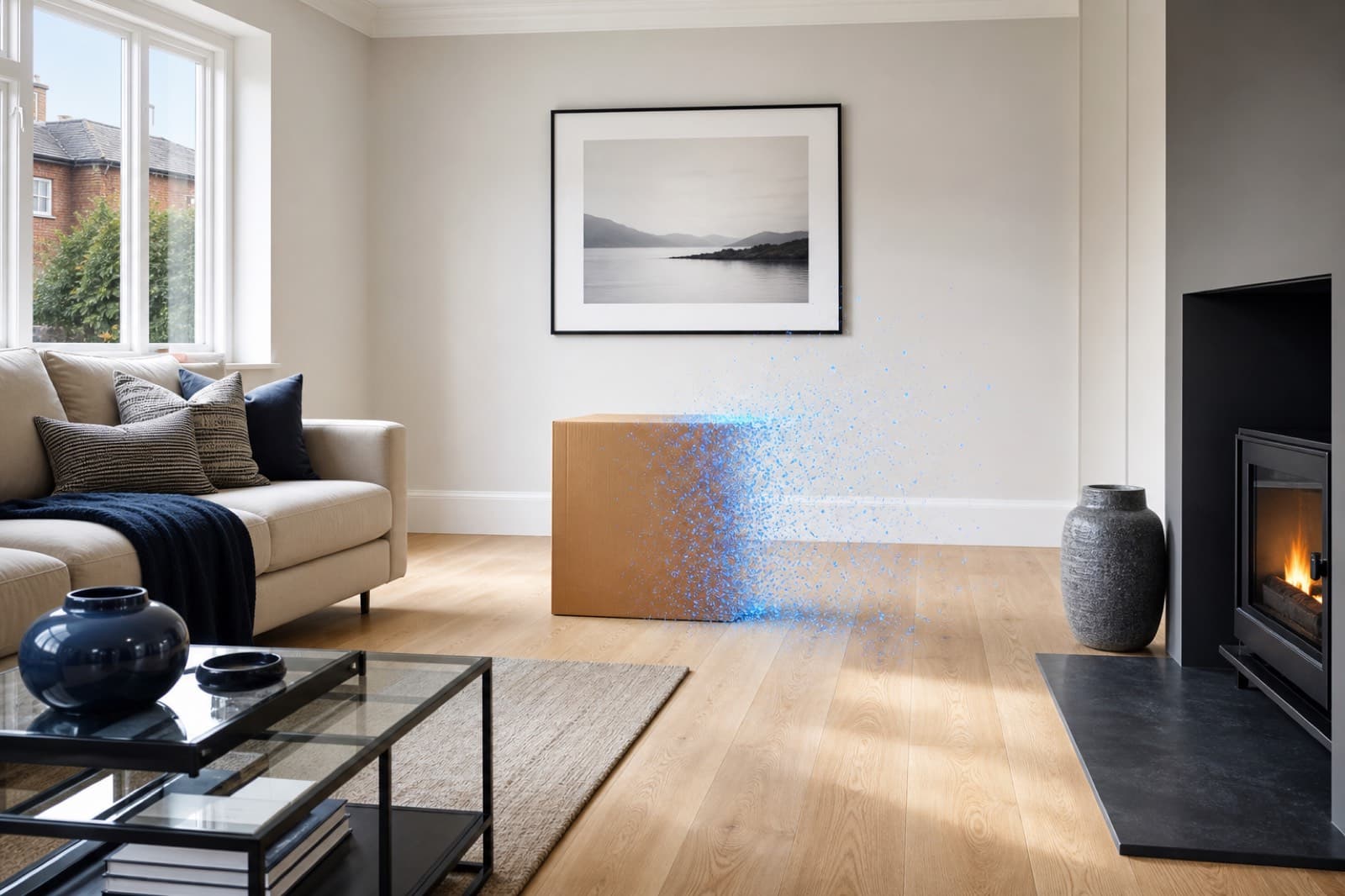 AI removing an unwanted object from a property photo